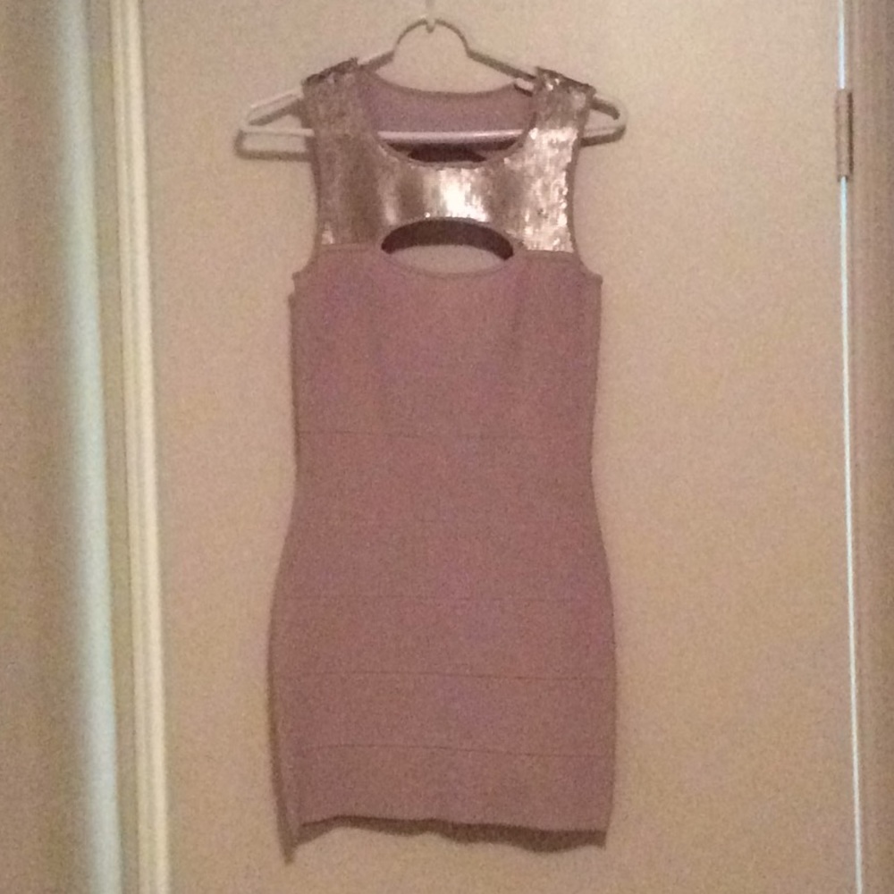 Soft Pink Bandage Dress with Sequin Detail